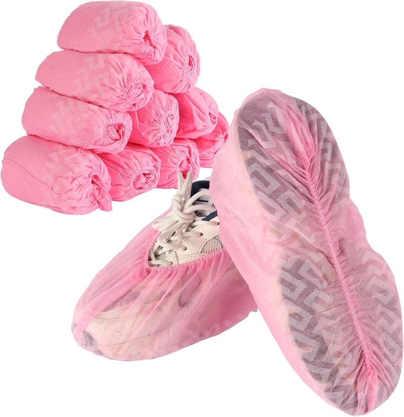 Frontline Shoe Covers Disposable Non-Slip 100 Pack, Premium Non-Woven Durable Booties Shoes Covers – Water Resistant Thick Anti-Slip - One Size Fits Most by (Pink 100 Pack) - Image 1